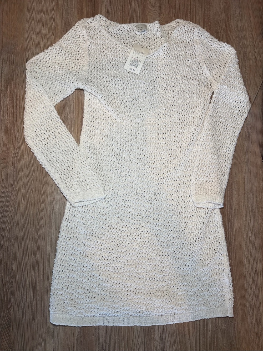 a new day White Open-Weave Long Sleeve Knit Dress
